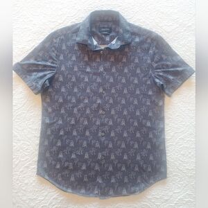Bugatchi Navy and White Graphic Button Down Shirt